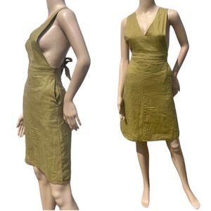 - Pando Grove Linen Deep V Halter Apron Dress! EUC!
